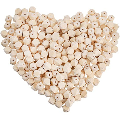 Lyellfe 300 Pieces Geometric Wood Beads, 16mm Hexagon Wood Beads, Unfinished Natural Polygon Spacer Beads for DIY Crafts, Gifts, Necklace, Jewelry Lyellfe