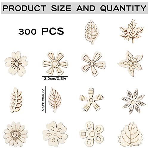 300 Pcs Wooden Embellishments Mixed Flower Leaf Pattern Wooden Scrapbooking  DIY Handmade Crafts Children DIY Graffiti Home Decor