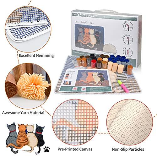 EsLuker.ly Latch Hook Rug Kits DIY Crochet Carpet Cats Patterns Pre-Printed Canvas Yarn Rug Embroidery Crafting Arts for Adults Kids Beginners EsLuker.ly
