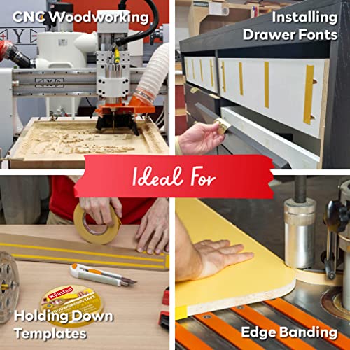 XFasten Double Sided Woodworking Tape 1/2" x 36 Yards (4-Pack) - Double Face Woodworker Turner's Tape for Wood Template, Edge Banding, Routing, XFasten