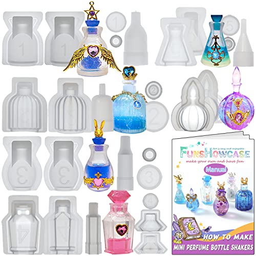 Small Bottle Container and Stopper UV Resin Epoxy Silicone Mold Jewelry Casting 6 Trays Set with Manual FUNSHOWCASE