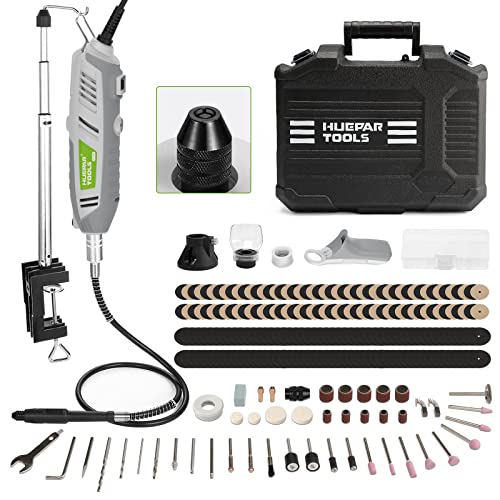 Rotary Tool Kit, 200W 1.8 AMP Huepar Tools with Flex Shaft 239pcs Accessories include MultiPro Keyless Chuck, 6 Variable Speed 10000-40000RPM Huepar Tools
