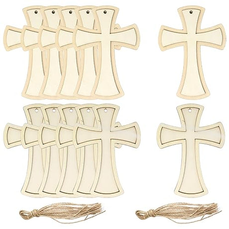 yueton 12PCS Double-Layered Cross Wooden Hanging Ornaments, Unfinished Blank Wood Pieces Wood Slices Wood Chips Embellishments, Wooden Gift Tags - yueton