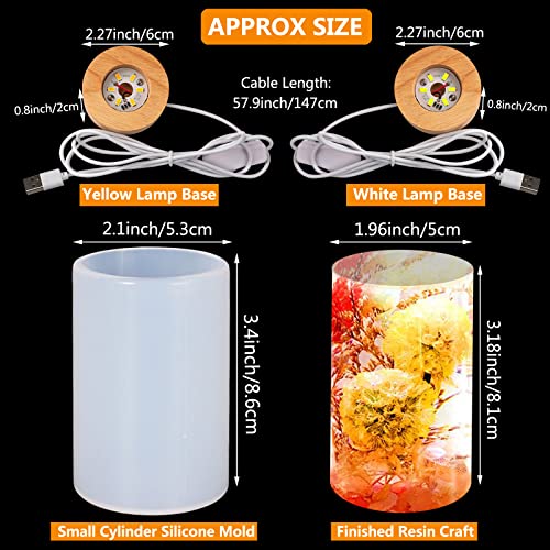 Voaesdk Cylinder Light Resin Mold,LED Silicone Resin Mold with 2 Pcs USB Powered Wooden Lighted Base Stand for DIY Table Crafts Party Wedding Desktop Voaesdk