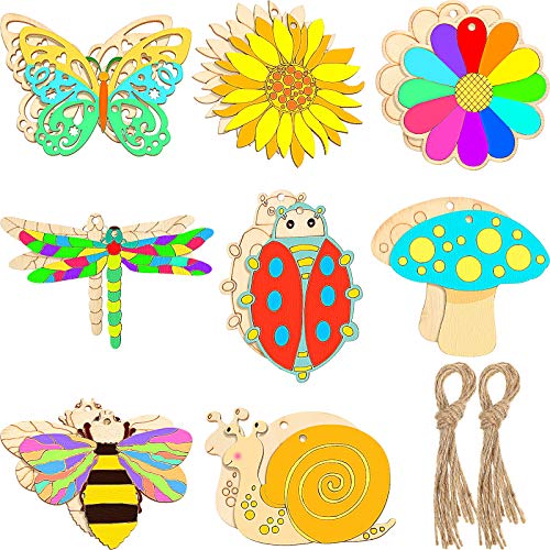 80 Pieces Unfinished Wooden Cutouts Butterfly Wood Slices Flower Unfinished Wood Cutouts Blank Wooden Paint Crafts for Kids Painting, DIY Crafts Home