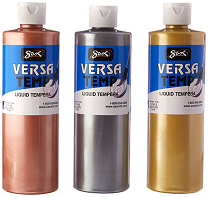 Sax - 1440731 Versatemp Heavy-Body Metallic Tempera Paint, 1 Pint, Assorted Colors, Set of 3 - WoodArtSupply