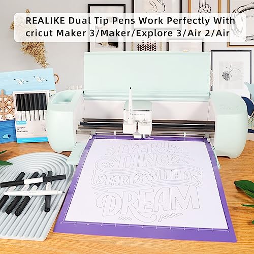 REALIKE Dual Tip Pens for Cricut Maker 3/Maker/Explore 3/Air 2/Air, Black Pens Set of 7 Pack Dual Tip Marker Fine Point Pen Writing Drawing REALIKE