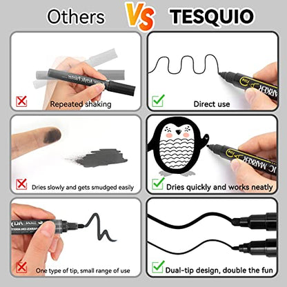 Tesquio Paint Marker, Dual Tip Acrylic Paint Pens, 8 Pack Black & White Paint Pens Ideal for Wood, Rock Painting, Canvas, Stone, Glass, Ceramic - WoodArtSupply