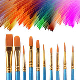 Elisel Paint Brush Set, 10 pcs Nylon Hair Art Paint Brushes for Acrylic Painting for Acrylic Oil Watercolor, Face Nail Art, Miniature Detailing and Elisel