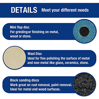 WORKPRO 101-pieces Sanding Discs Set, 2 inch Discs with 1/4 inch Holder, Surface Conditioning Disc for Die Grinder Surface Prep Strip Grind Polish - WoodArtSupply