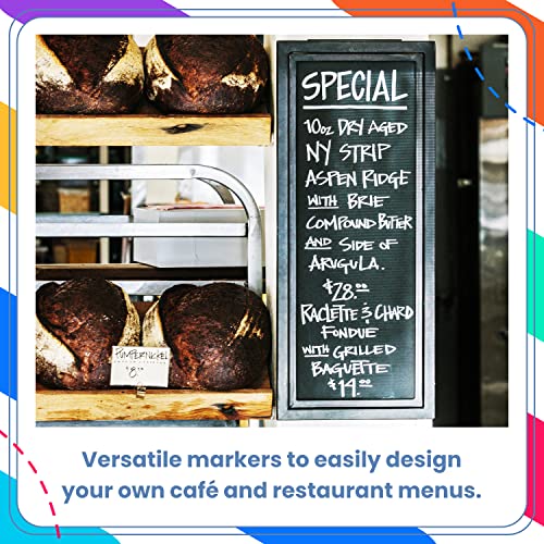 Chalkola 5 White Chalk Markers for Chalkboard Signs, Blackboard, Car Window, Bistro, Glass | 5 Variety Pack - Thin, Fine Tip, Bold & Jumbo Size Chalkola