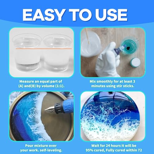 Epoxy Resin Crystal Clear, 1GALLON/128OZ Epoxy Resin kit Not Yellowing and No Bubble Self Leveling 2 Part Resin and Hardener for Mold for Casting Kapaga