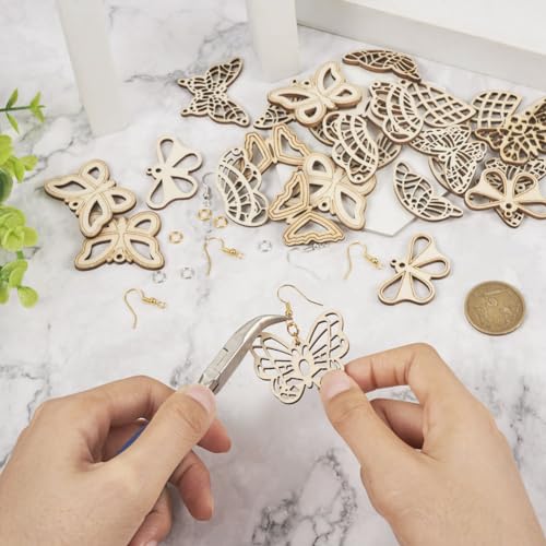 EEE ELECRELIVE 48pcs Wood Butterfly Charms Unfinished Natural Wood Filigree Wing Pendants & 50pcs Earring Hooks & 50pcs Jump Rings for Boho Earring EEE ELECRELIVE