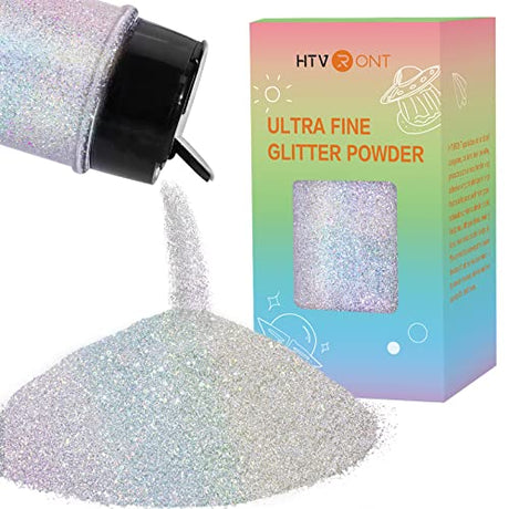 HTVRONT Holographic Extra Fine Glitter Powder - 50g/1.76oz, for Resin, 0.008"Portable Ultra Fine Glitter Powder for Nails, Candle Making, Crafts, HTVRONT