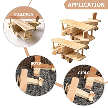 Kisangel Toddler Toys Boy Toys Boy 2 Sets Wooden Airplane Craft Model 3D Unfinished Puzzle DIY Fun Educational Figurine Construction Hobby to Build Kisangel