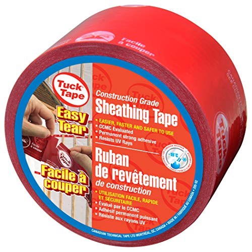 Tuck Tape Construction Sheathing Tape, Epoxy Resin Tape, 2.4 in x 180 ft (Red) Easy Tear - WoodArtSupply