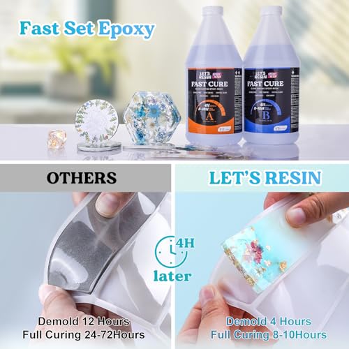 LET'S RESIN EPOXY RESIN Fast Cure Resin Epoxy for Jewelry,1 Gallon Quick Dry Resin-4 Hours Demold,Crystal Clear & Bubble Free Casting Resin for - WoodArtSupply