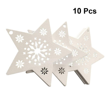 Amosfun 10pcs Christmas Wooden Star Cutouts Ornaments with Snowflakes Christmas Wood Hanging Pendants Decoration for Holiday Festival Wedding Party