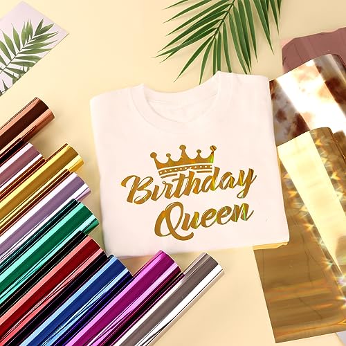 Tintnut Metallic Heat Transfer Vinyl Bundle Chrome HTV Vinyl,12 Sheets 12"x 10" Foil Holographic Gold Iron On Vinyl for Compatible with Cricut or Tintnut