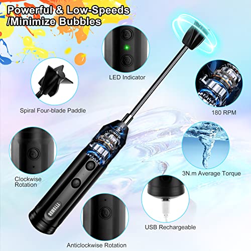 Epoxy Resin Mixer with 2 PCS Epoxy Mixer Paddles, Rechargeable Powerful and Slow Motor for Epoxy Resin, Silicone, Paint Mixing, Without Bubbles DIY YTYOMUR