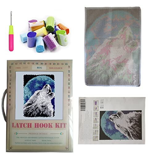 TEZKIM DIY Latch Hook Kits for Adults Beginners Wolf Rug Making Kits with Printed Canvas Doormat Tapestry Kits Needlework Arts Crafts Sewing for Kids TEZKIM