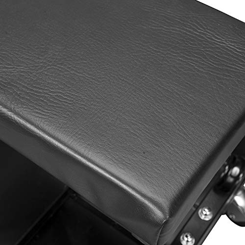 Torin ATR6300B Rolling Creeper Garage/Shop Seat: Padded Mechanic Stool with Tool Tray Storage, Black Large Torin