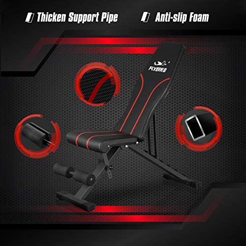 FLYBIRD Adjustable Bench,Utility Weight Bench for Full Body Workout- Multi-Purpose Foldable Incline Bench (Black) FLYBIRD