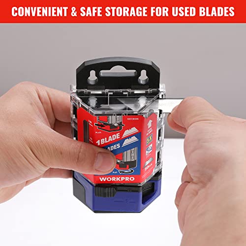 WORKPRO Premium Utility Knife Blades, TAC Diamond Coated SK2M, 50-Pack Utility Blades Replacement with Dispenser WORKPRO