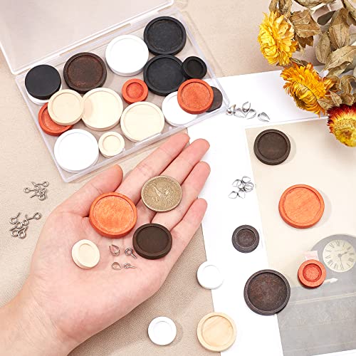 PH PandaHall 30pcs Flat Round Wooden Pendant 3 Sizes Blank Pendant Trays Wood Bezel Pendant with 40pcs Screw Eye Pin Peg Bails 40pcs Ice Pick Pinch PH PandaHall