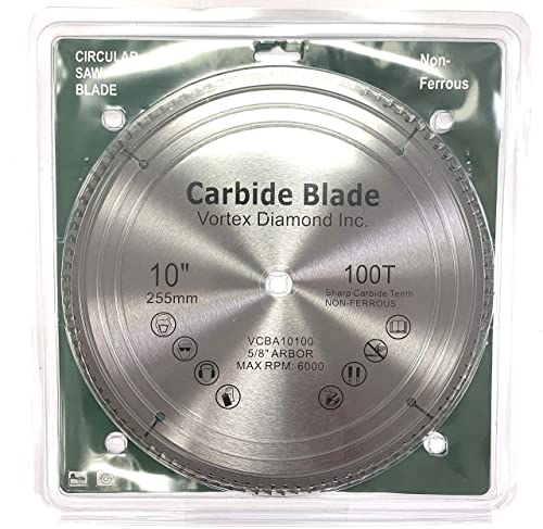 VORTEX DIAMOND VAB 10 Inch 100 Teeth TCT Non-Ferrous Metal Circular Saw Blade with 5/8" Arbor (10 Inch 100 Teeth) VORTEX DIAMOND