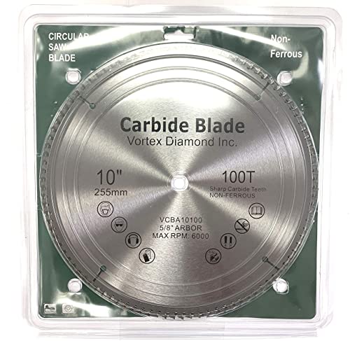 VORTEX DIAMOND VAB 10 Inch 100 Teeth TCT Non-Ferrous Metal Circular Saw Blade with 5/8" Arbor (10 Inch 100 Teeth) - WoodArtSupply