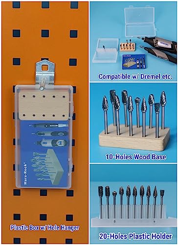 Mars-Rock Carbide Burr Set Compatible with Dremel Milwaukee 1/8" Shank 10PCS w/Wood Base Die Grinder Rotary Tool Rasp Bits Accessories Attachments