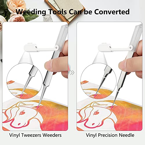  3 Pcs Vinyl Weeding Tool with Light Weeding Hook Tweezers Pin  LED Vinyl Tools Weeding Kit with 10 Transparent Silicone Bands for Crafting  Accessories Cutting Machines Vinyl Paper Iron on Projects 