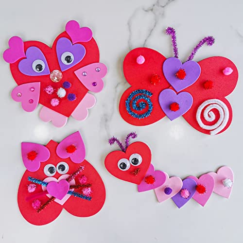 Winlyn 24 Sets Valentine's Day Craft Kits DIY Foam Hearts to Animal Shape Ornaments Art Sets Heart Dog Unicorn Bee Cat Owl Butterfly Ladybug Llama Winlyn