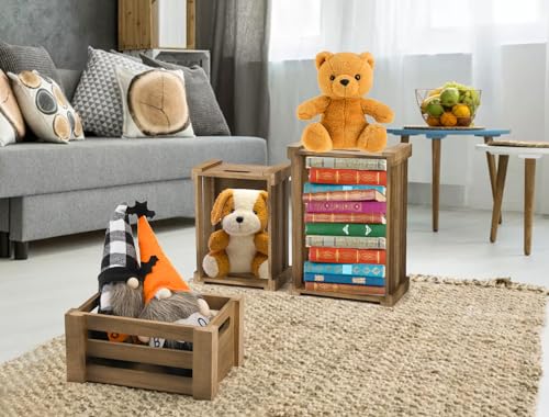 Lawei Set of 3 Wood Nesting Storage Crates with Handle, Rustic Decorative Wooden Crates Distressed Crates Storage Container for Storage Display Lawei