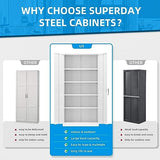 Superday Metal Storage Cabinets, 71" Steel Storage Cabinet with Lock, Tall White Cabinet with 2 Doors and 4 Adjustable Shelves for Garage, Home Superday