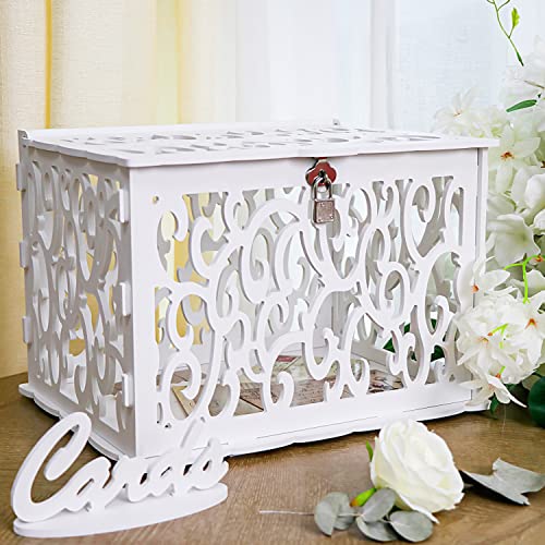 OurWarm DIY White Wedding Card Box with Lock PVC Card Box Graduation Card Box Perfect for Weddings, Baby Showers, Birthdays, Bridal or Baby Showers - WoodArtSupply