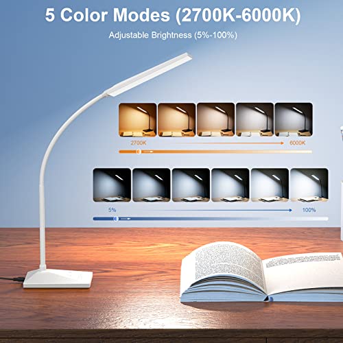 MONGERY LED Desk Lamp, Eye-Caring Table Lamps with USB Charging Port,7 Brightness Levels & 5 Color Modes,Touch Control and Memory Function,7W - WoodArtSupply