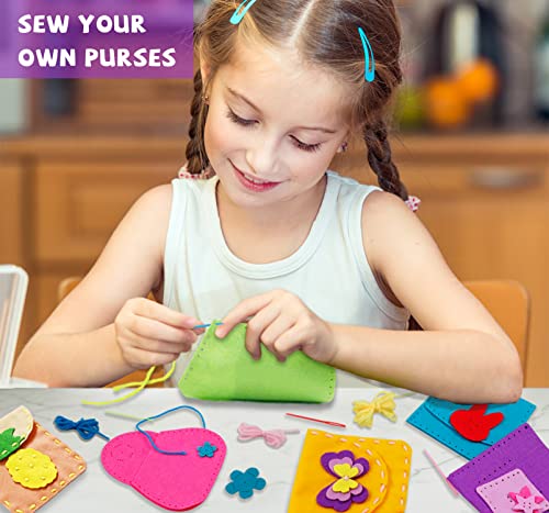 Flying Childhood Felt Craft Kits for Girls Christmas Gift Sewing Own Purses Arts and Crafts for Kids Ages 5 6 7 8 DIY Projects for Beginners Toddlers Flying Childhood