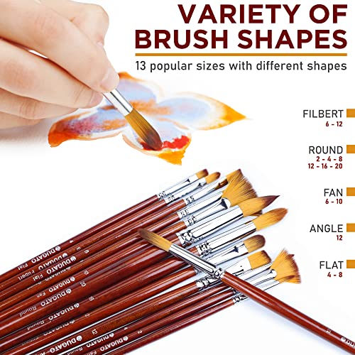 DUGATO Artist Paint Brush Set 13pcs, Long Handle Oil Acrylic Paint Brushes, Watercolor Brush Set for Body, Face, Rock, Canvas Drawing Art Crafts DUGATO