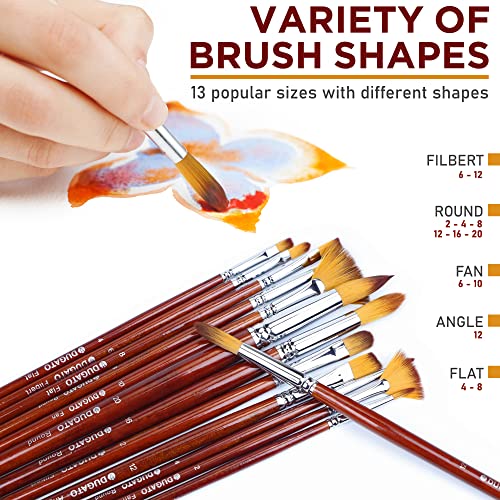 DUGATO Artist Paint Brush Set 13pcs, Long Handle Oil Acrylic Paint Brushes, Watercolor Brush Set for Body, Face, Rock, Canvas Drawing Art Crafts - WoodArtSupply