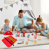 umu Firefighter Costume for Kids, 14 PCS Pretend Toy Wooden Fireman Role Play Firefighter Accessories with Fire Extinguisher and Hydrant, Fireman umu