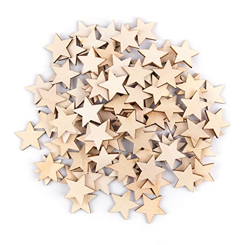 Framendino, 100 Pack Wood Stars Cutouts Unfinished Wooden Stars Pieces Blank Slices for DIY Crafts Wedding Party 1 Inch Framendino