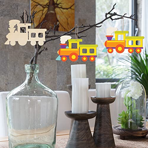 20pcs Unfinished Train Wood Ornaments Train Shape Blank Wood Natural Slices for DIY Crafts Christmas Holiday Wedding Birthday Party Decoration Zontween
