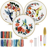 TINDTOP 3 Sets Embroidery Kit for Adult for Beginners, Hummingbird and Flower Embroidery Kit for Beginners Include Embroidery Cloth Hoops Threads for TINDTOP