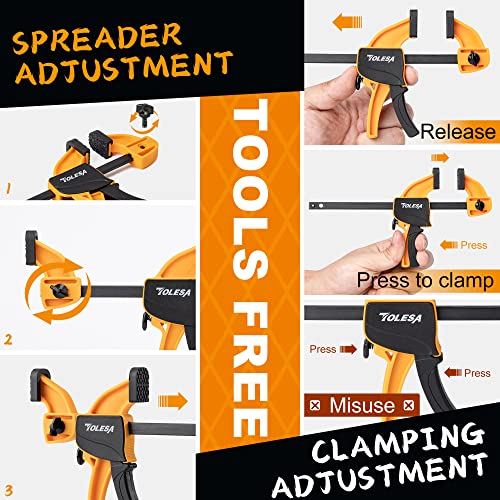 TOLESA Bar Clamps for Woodworking 200N Load Limit Light Duty Quick Grip Clamps 4 Inch Spring Clamps & 5 Inch Ratchet Clamps with Powerful Clamping - WoodArtSupply