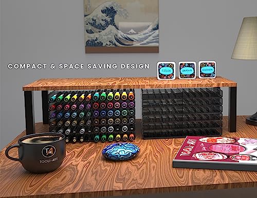 TOOLI-ART 72 Art Marker Storage Tray Desk Organizer Holder, Adjustable Dividers, Modular, Expandable, Stackable, Fit Most Pen, Pencil, Brushes. - WoodArtSupply