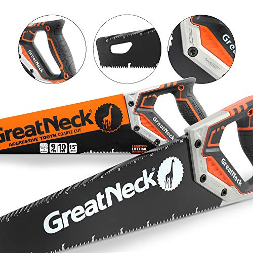 GreatNeck 74003 15 Inch Aggressive Tooth Handsaw, Aluminum Frame, Wood Saw, Branch Cutter, PVC Cutter, Tree Saw, Handsaw for Wood, Hand Saw for Trees Great Neck