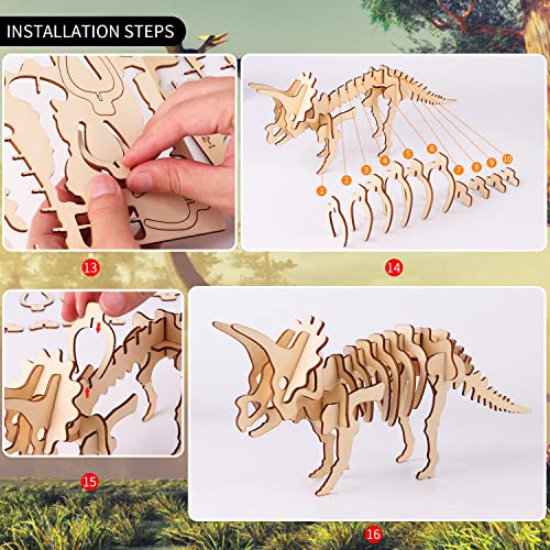 Calary 3D Wooden Dinosaur Puzzle Set – DIY Animal Assembly Model for Kids and Adults (Set of 6) - WoodArtSupply