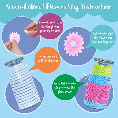 Flower Craft Kit for Kids,Make Your Own Flower Bouquet with Buttons,DIY Activity Gift for Boys & Girls Age 4 5 6 7 8 9 10 Year Old(2 Bouquets and 1 SpriteGru